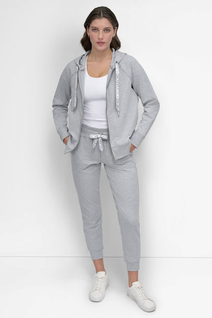 COTTON-FLEECE TWO-TONE LOGO DRAWSTRING HOODIE