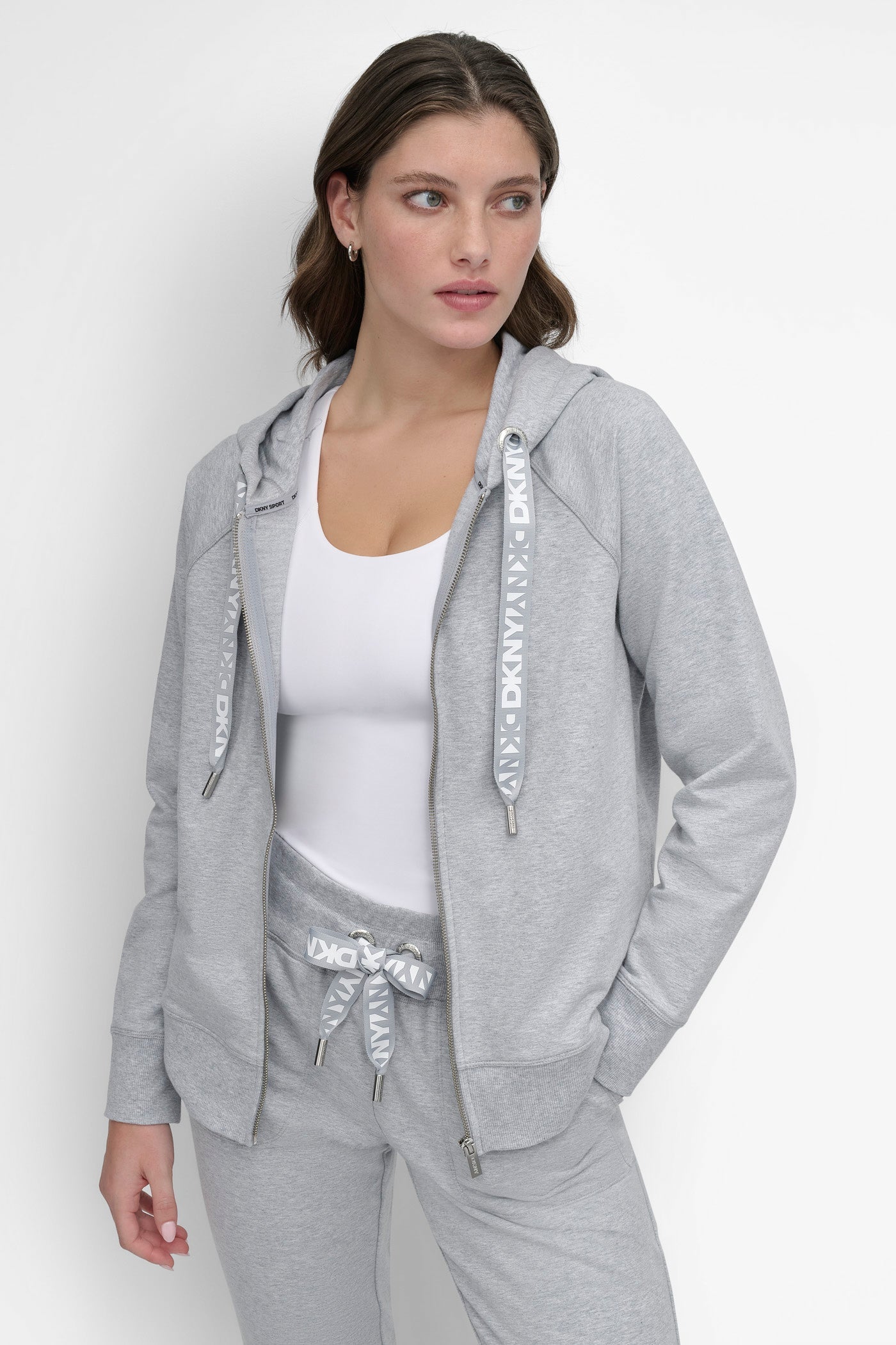 COTTON-FLEECE TWO-TONE LOGO DRAWSTRING HOODIE