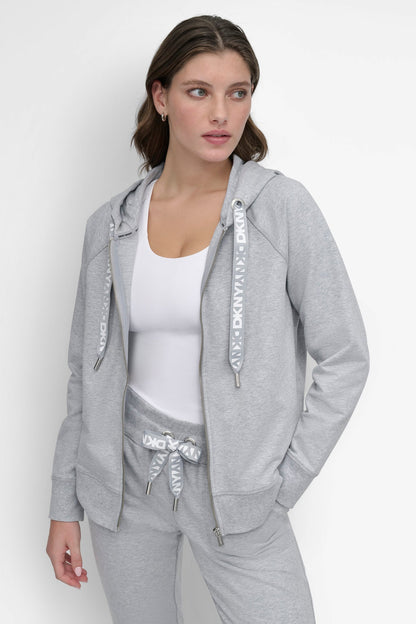 COTTON-FLEECE TWO-TONE LOGO DRAWSTRING HOODIE