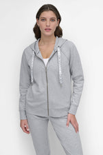 COTTON-FLEECE TWO-TONE LOGO DRAWSTRING HOODIE