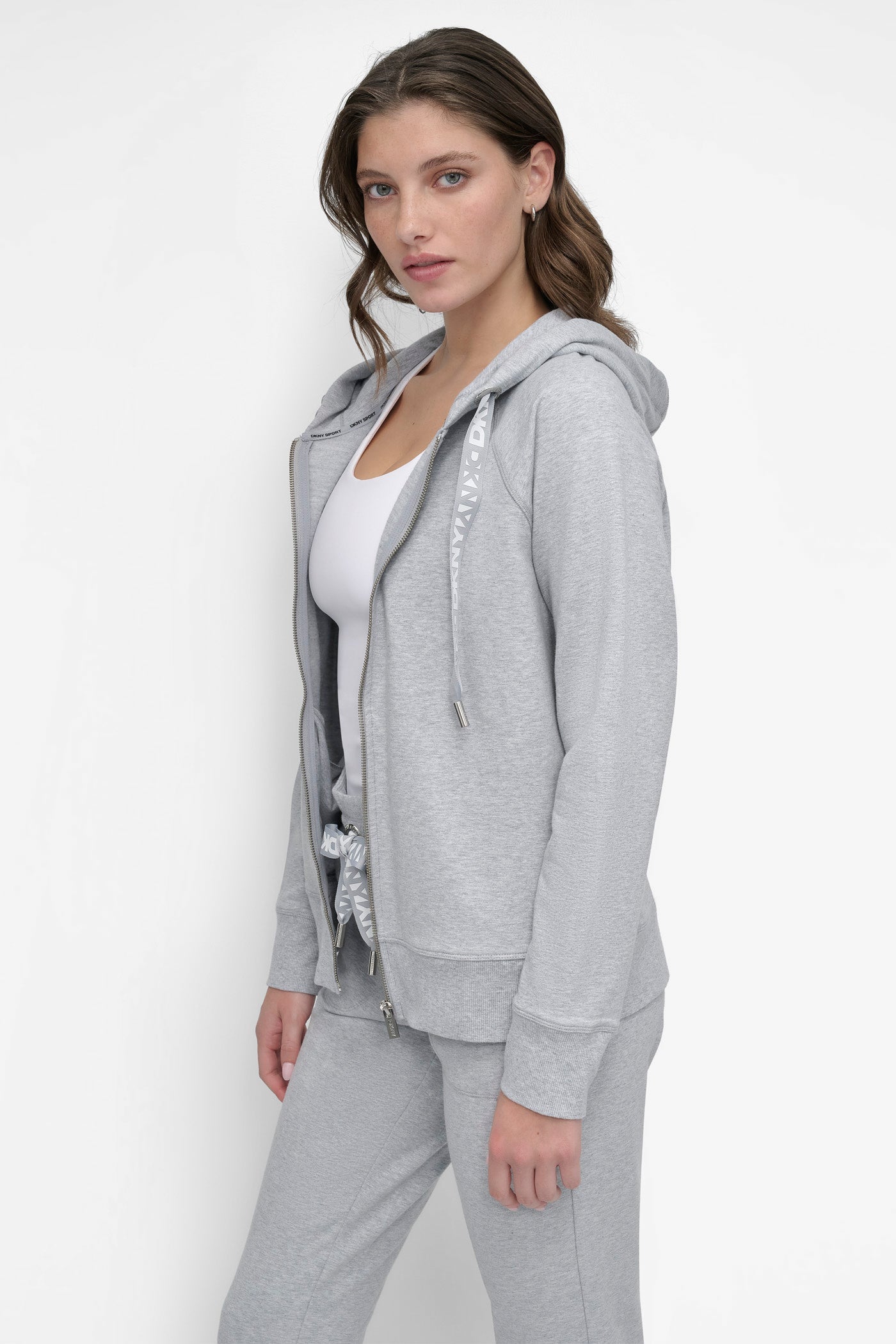 COTTON-FLEECE TWO-TONE LOGO DRAWSTRING HOODIE