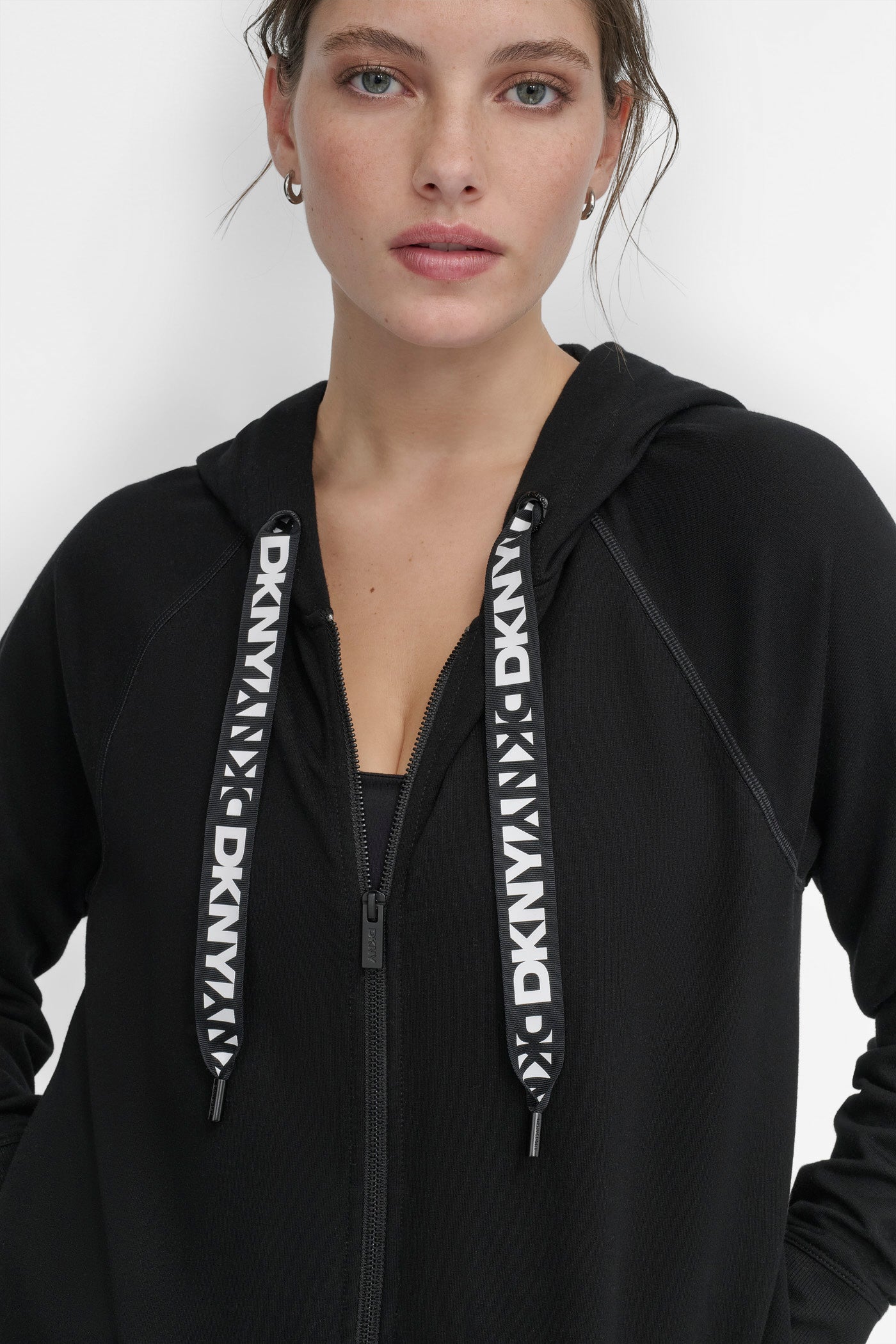 COTTON-FLEECE TWO-TONE LOGO DRAWSTRING HOODIE
