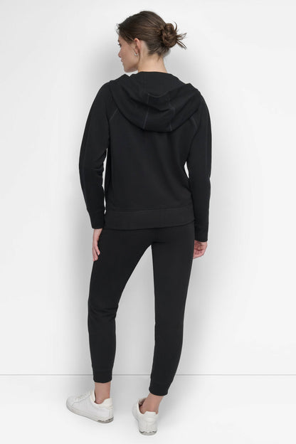 COTTON-FLEECE TWO-TONE LOGO DRAWSTRING HOODIE