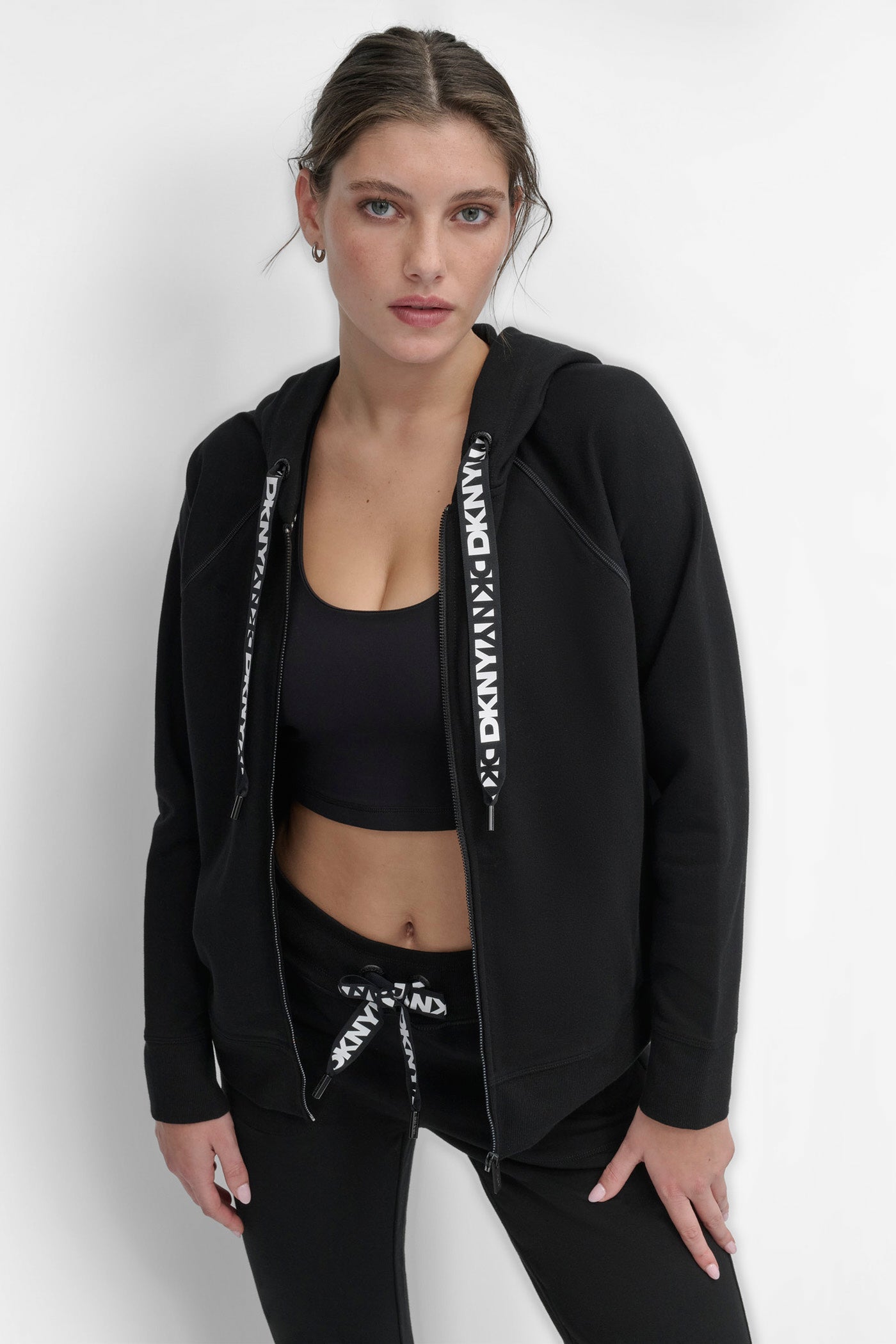 COTTON-FLEECE TWO-TONE LOGO DRAWSTRING HOODIE