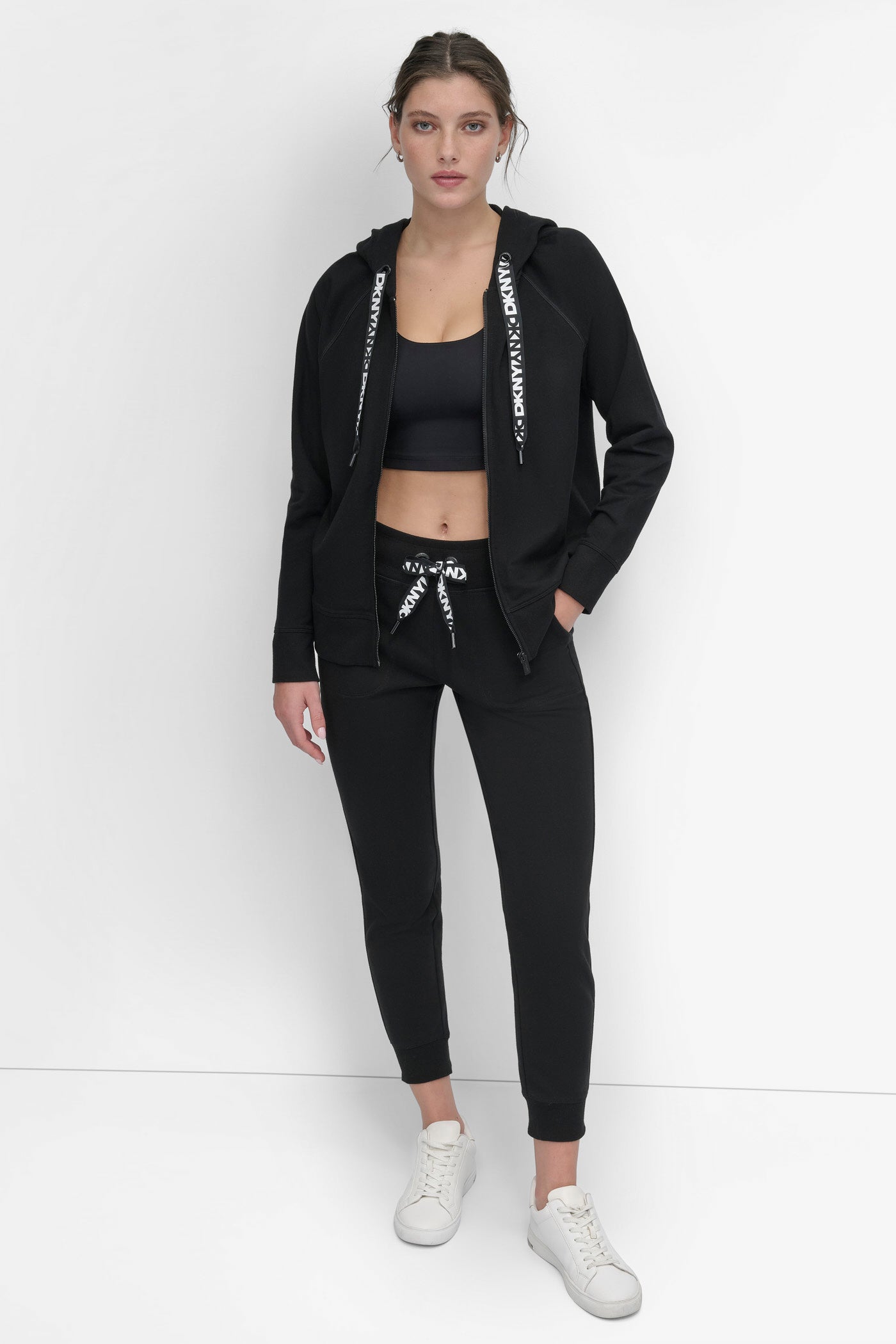 COTTON-FLEECE TWO-TONE LOGO DRAWSTRING HOODIE