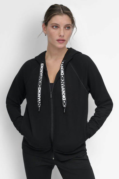COTTON-FLEECE TWO-TONE LOGO DRAWSTRING HOODIE
