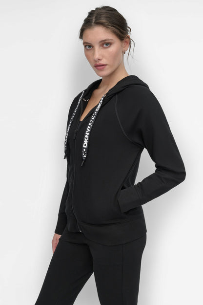 COTTON-FLEECE TWO-TONE LOGO DRAWSTRING HOODIE