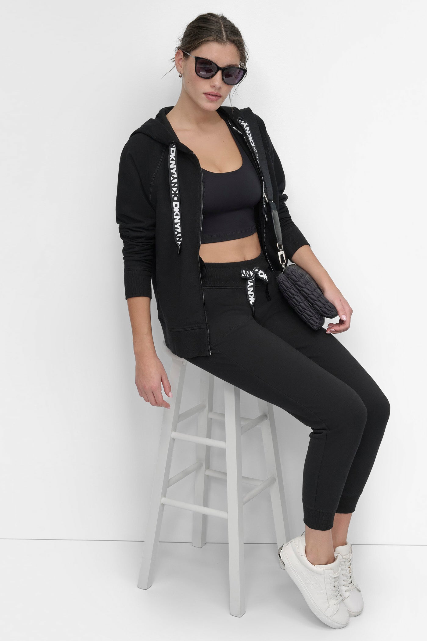 COTTON-FLEECE HIGH-RISE LOGO DRAWSTRING SKINNY JOGGER