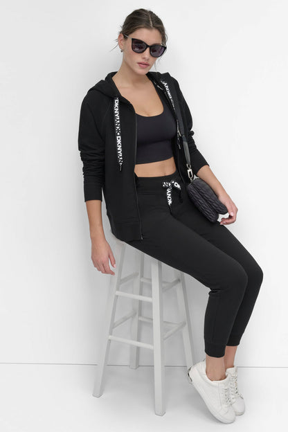 COTTON-FLEECE HIGH-RISE LOGO DRAWSTRING SKINNY JOGGER
