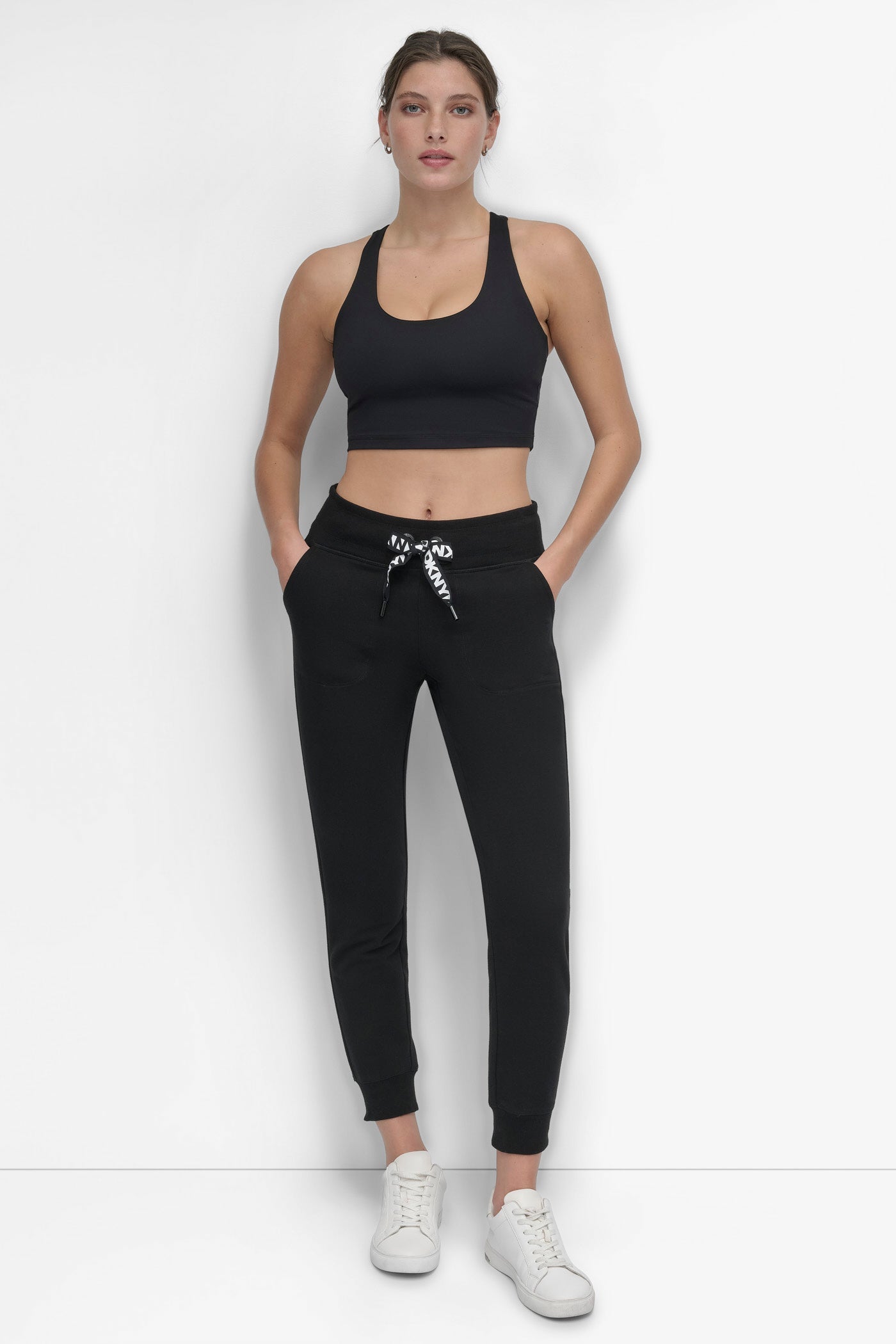 COTTON-FLEECE HIGH-RISE LOGO DRAWSTRING SKINNY JOGGER