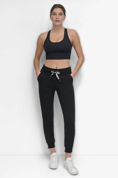 COTTON-FLEECE HIGH-RISE LOGO DRAWSTRING SKINNY JOGGER