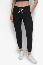 COTTON-FLEECE HIGH-RISE LOGO DRAWSTRING SKINNY JOGGER