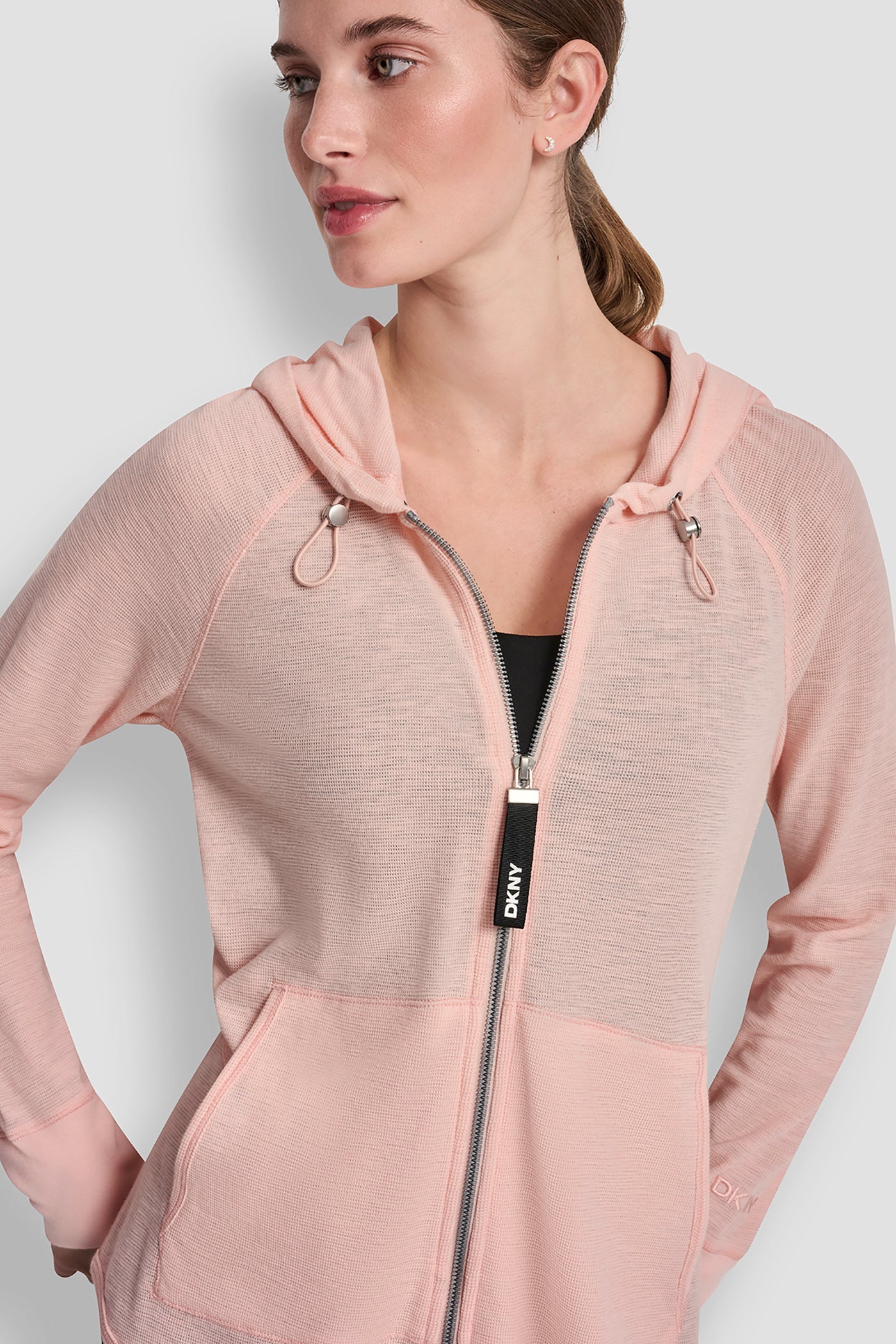 COTTON-BLEND SLUB WAFFLE-KNIT HOODIE