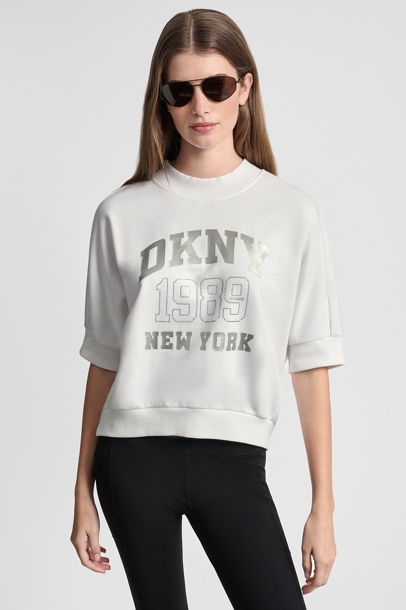 COTTON-BLEND TERRY SHORT SLEEVE LOGO HIGH-LOW TEE