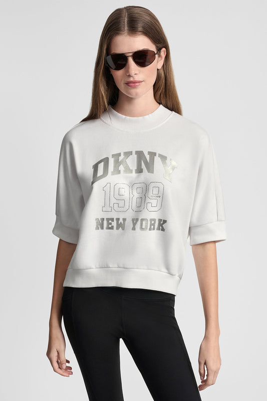 COTTON-BLEND TERRY SHORT SLEEVE LOGO HIGH-LOW TEE