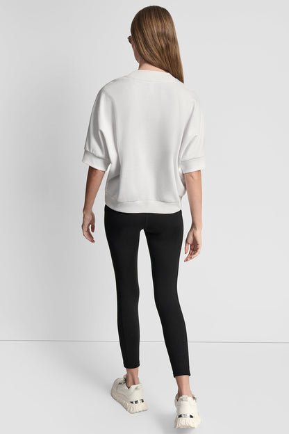 COTTON-BLEND TERRY SHORT SLEEVE LOGO HIGH-LOW TEE