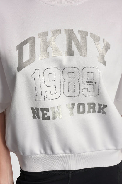 COTTON-BLEND TERRY SHORT SLEEVE LOGO HIGH-LOW TEE