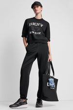 COTTON-BLEND TERRY SHORT SLEEVE LOGO HIGH-LOW TEE