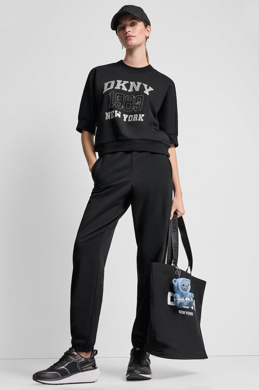 COTTON-BLEND TERRY SHORT SLEEVE LOGO HIGH-LOW TEE