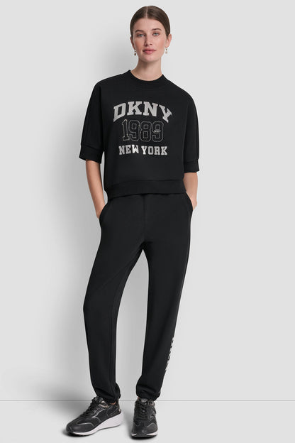 COTTON-BLEND TERRY SHORT SLEEVE LOGO HIGH-LOW TEE