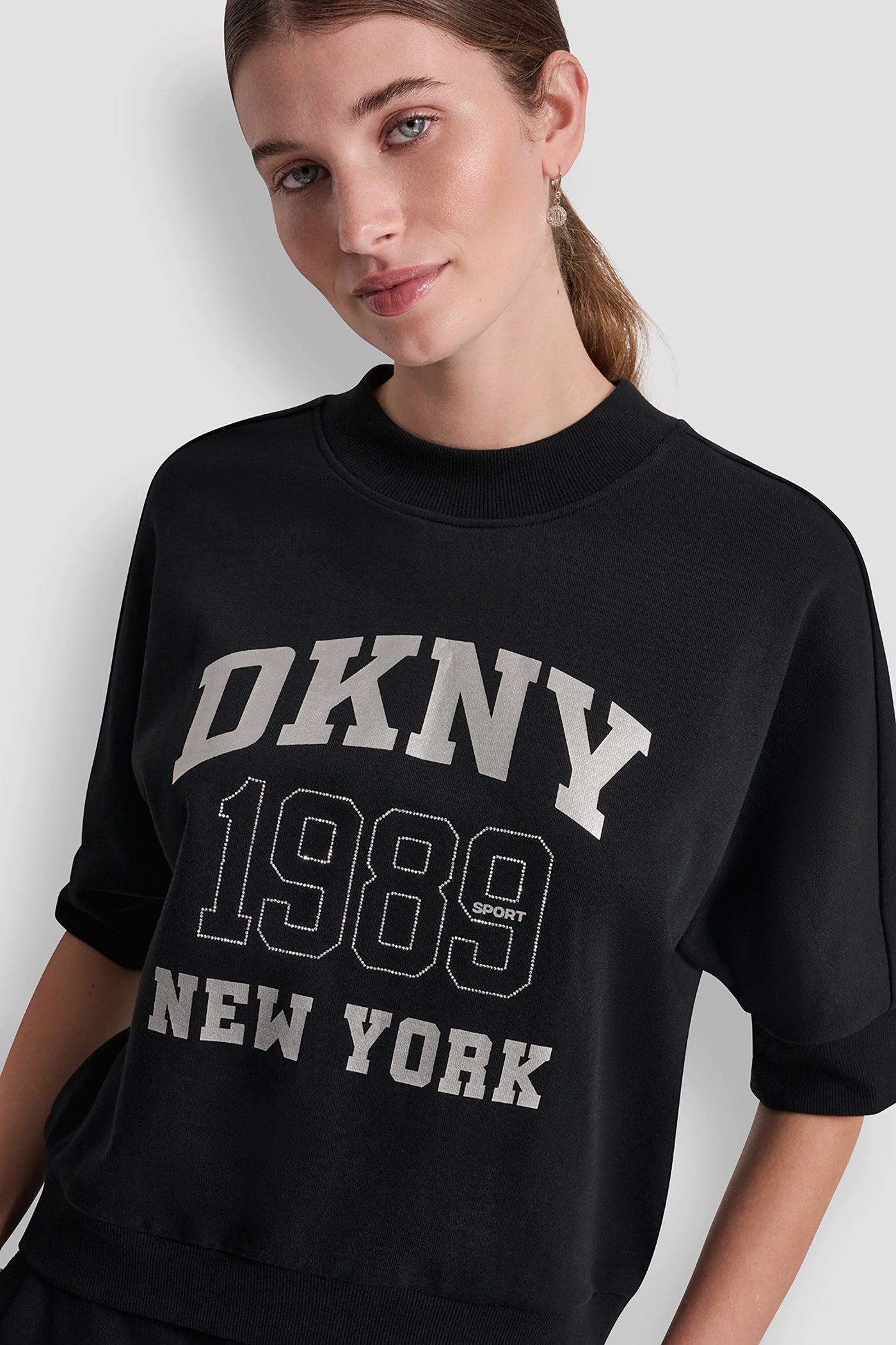 COTTON-BLEND TERRY SHORT SLEEVE LOGO HIGH-LOW TEE