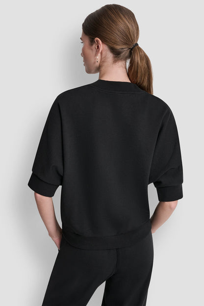COTTON-BLEND TERRY SHORT SLEEVE LOGO HIGH-LOW TEE