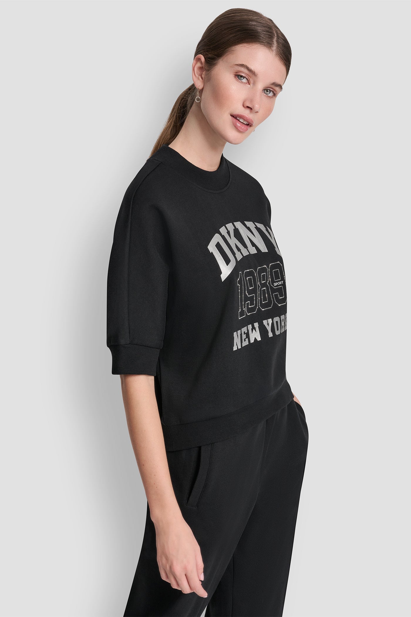 COTTON-BLEND TERRY SHORT SLEEVE LOGO HIGH-LOW TEE