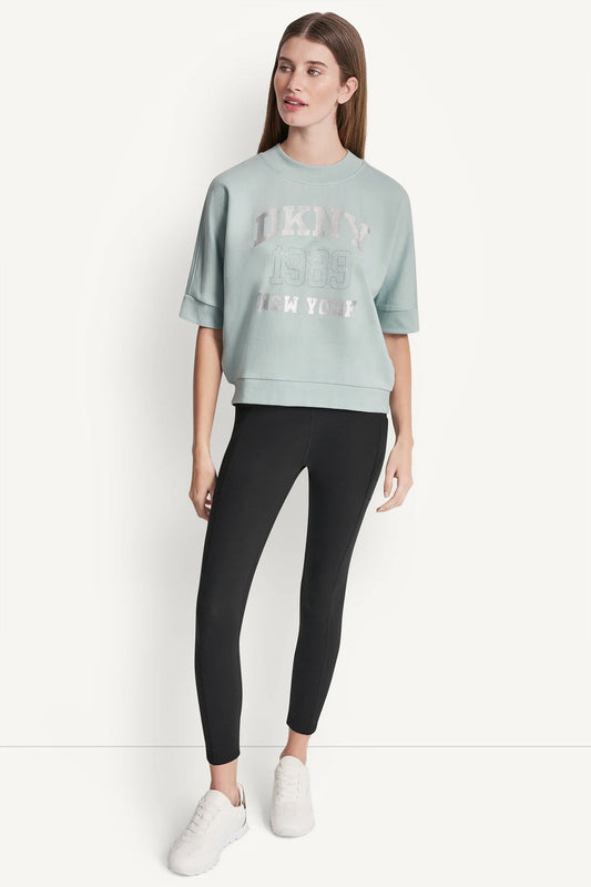 COTTON-BLEND TERRY SHORT SLEEVE LOGO HIGH-LOW TEE
