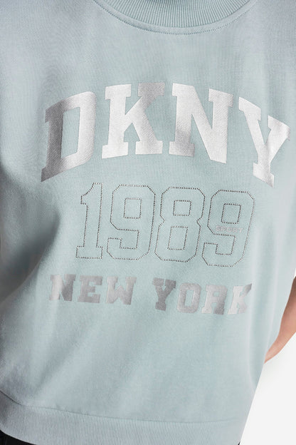 COTTON-BLEND TERRY SHORT SLEEVE LOGO HIGH-LOW TEE