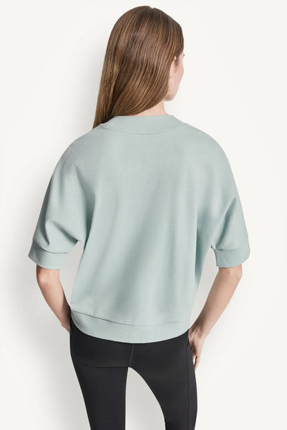 COTTON-BLEND TERRY SHORT SLEEVE LOGO HIGH-LOW TEE