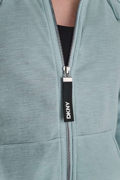 COTTON-BLEND SLUB WAFFLE-KNIT HOODIE