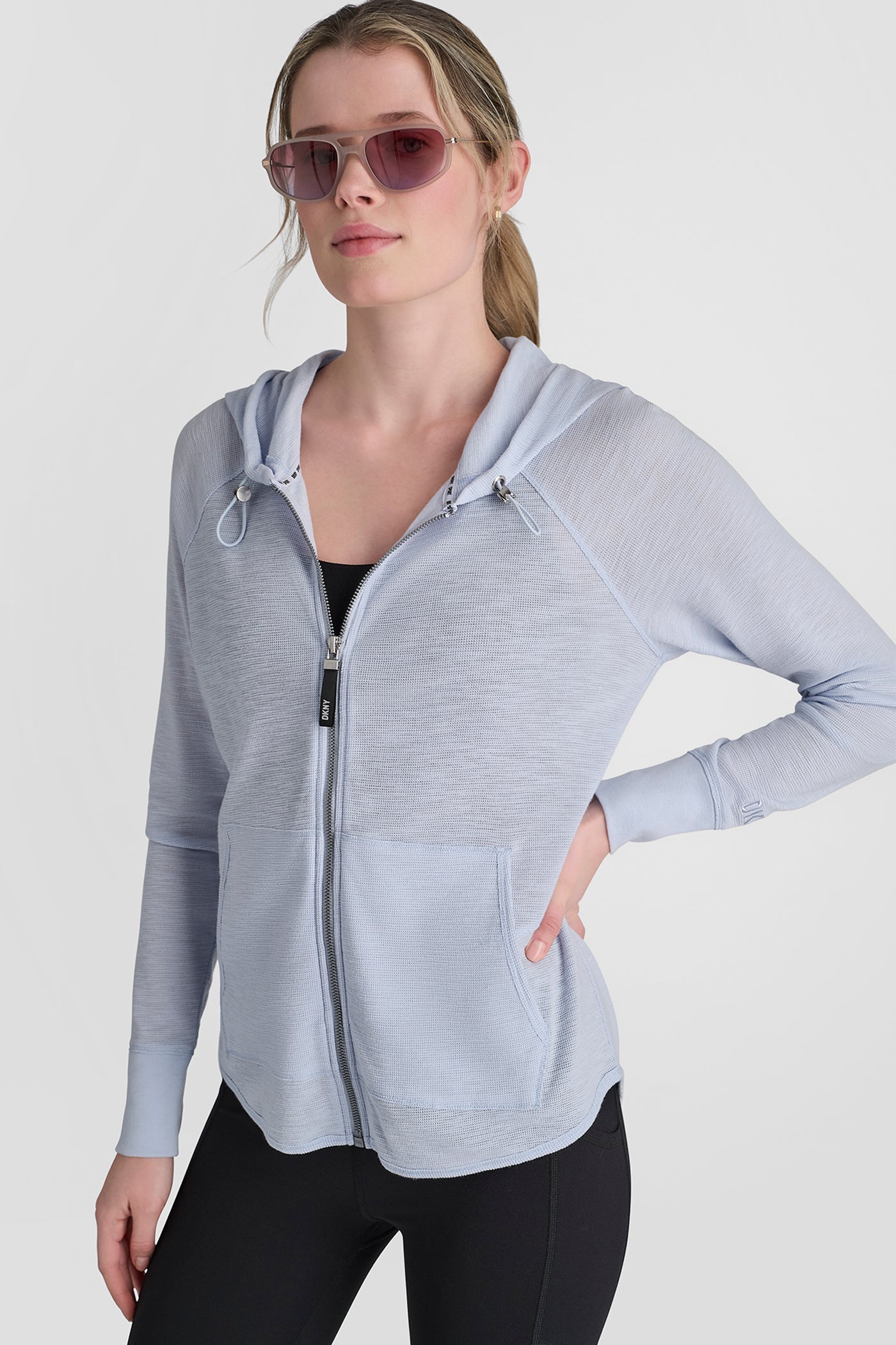 COTTON-BLEND SLUB WAFFLE-KNIT HOODIE
