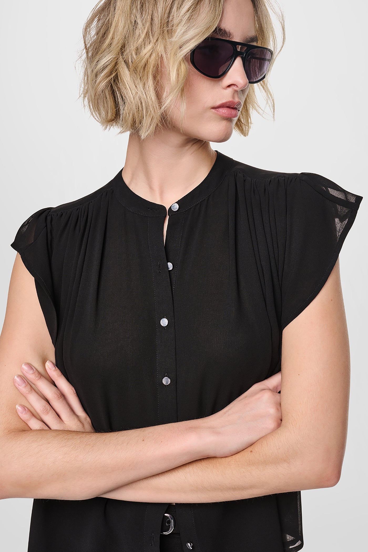 CHIFFON FLUTTER SLEEVE BLOUSE