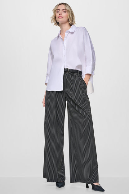 PINSTRIPE PLEATED STRAIGHT LEG COMMUTER PANT