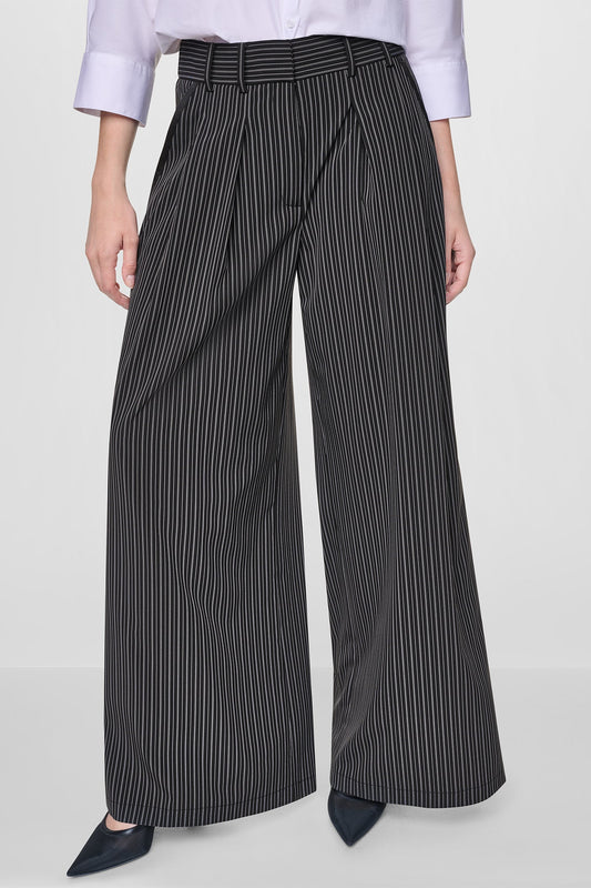 PINSTRIPE PLEATED STRAIGHT LEG COMMUTER PANT