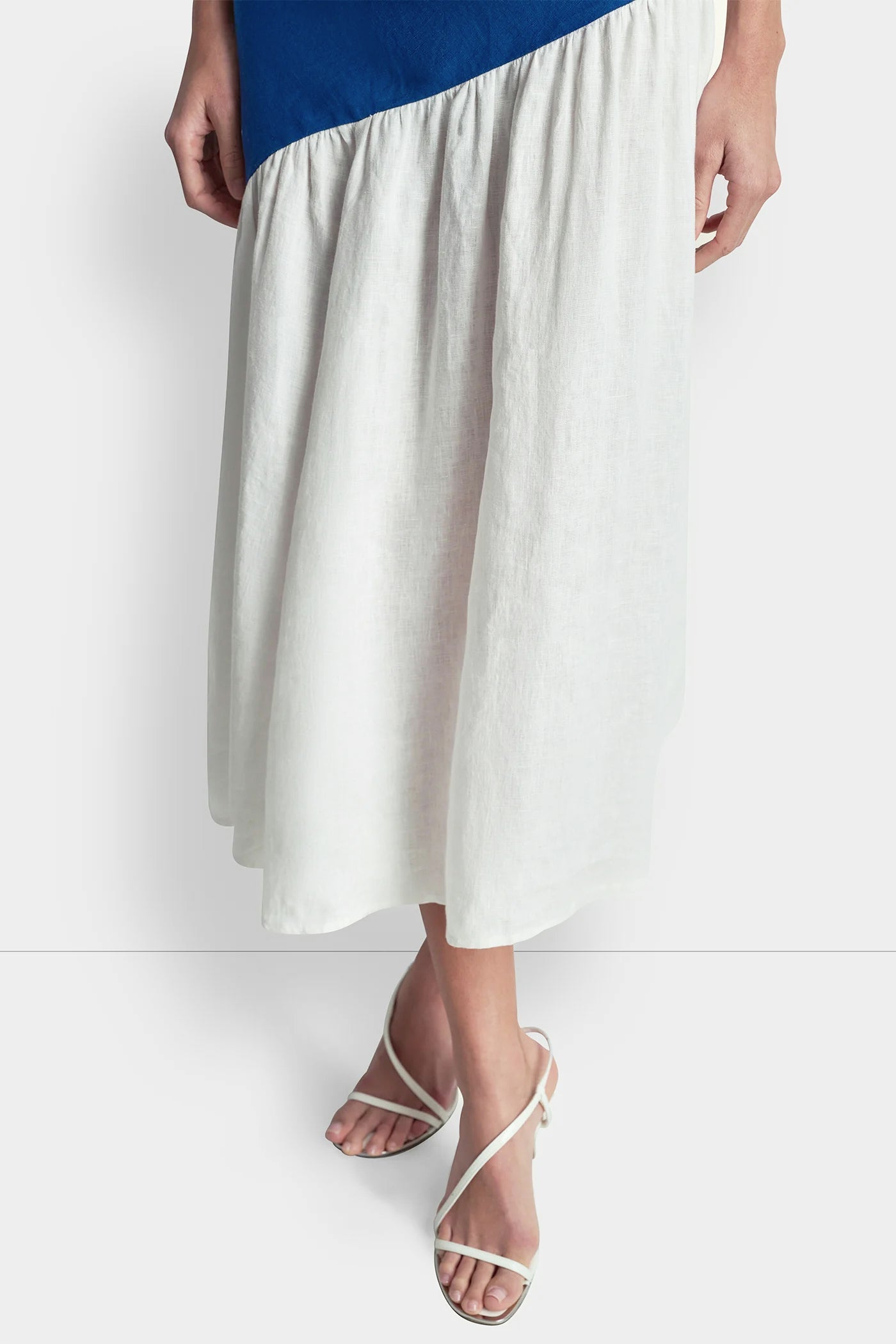 LINEN SLEEVELESS TWO-TONE MIDI DRESS