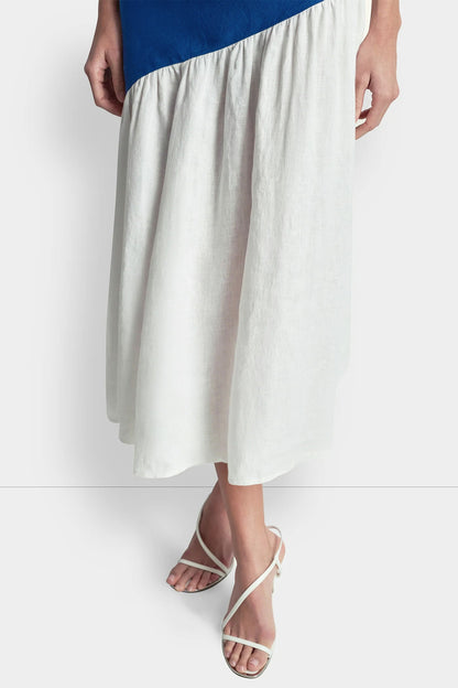 LINEN SLEEVELESS TWO-TONE MIDI DRESS