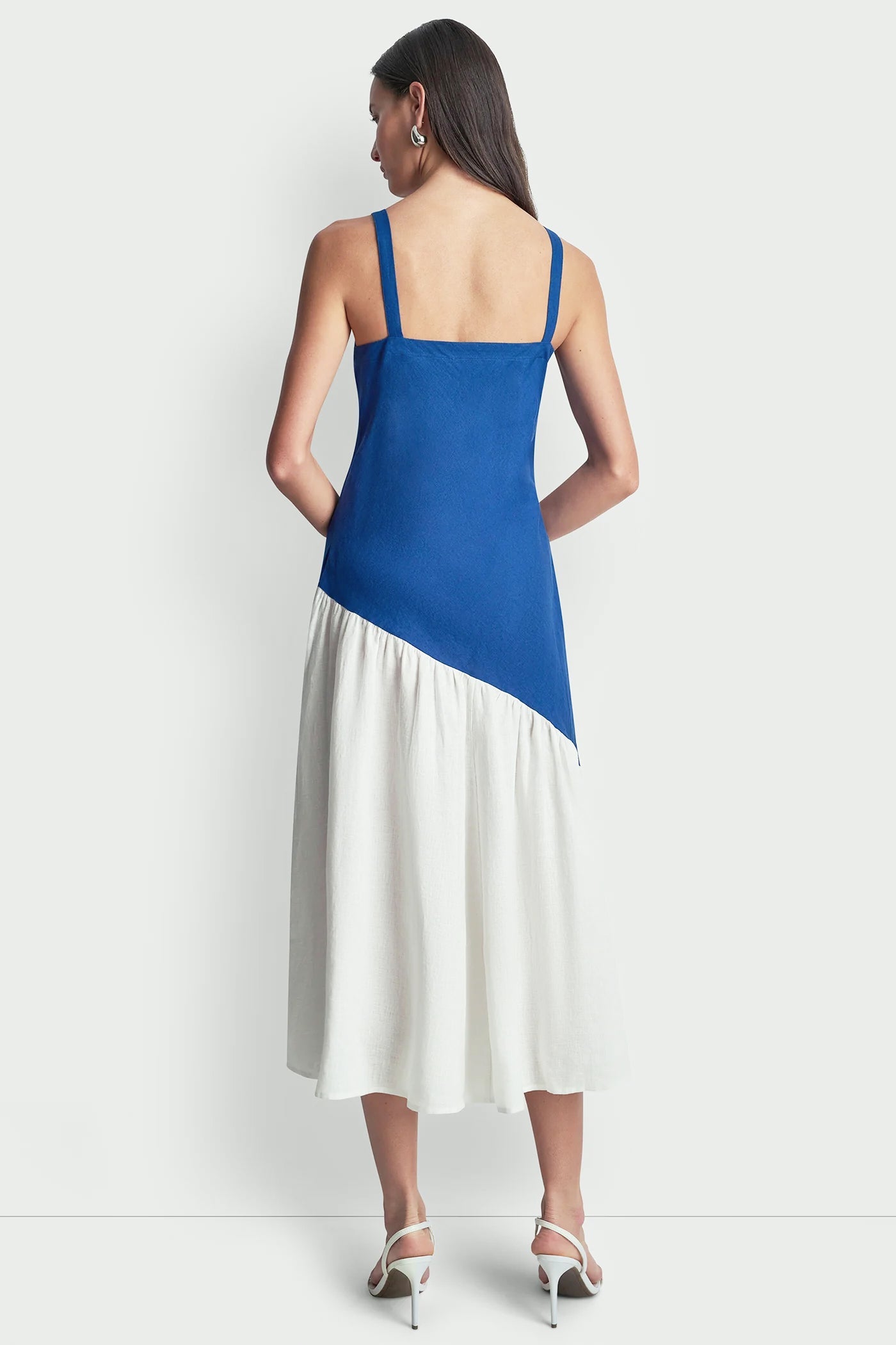 LINEN SLEEVELESS TWO-TONE MIDI DRESS