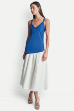 LINEN SLEEVELESS TWO-TONE MIDI DRESS