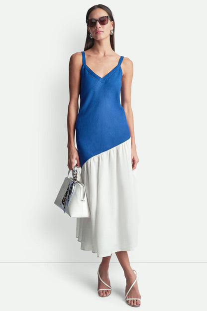 LINEN SLEEVELESS TWO-TONE MIDI DRESS