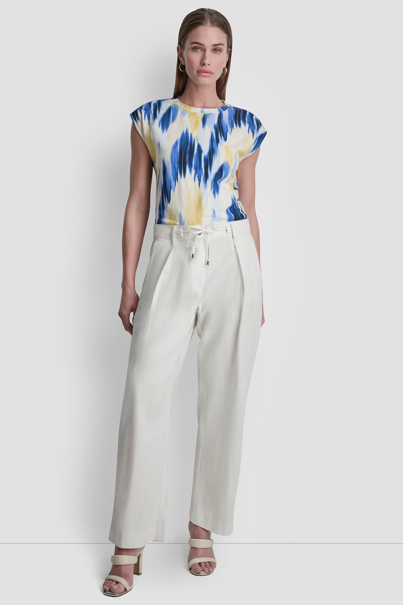 MID-RISE LINEN-BLEND TIE-WAIST PLEATED PANT