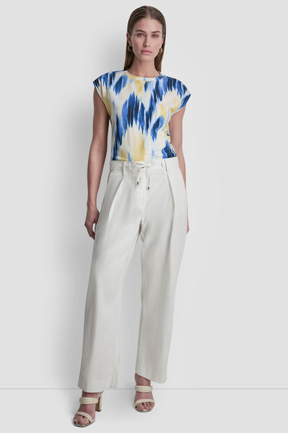 MID-RISE LINEN-BLEND TIE-WAIST PLEATED PANT