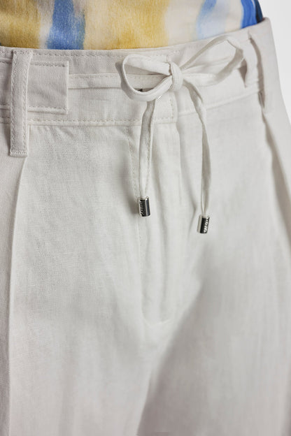 MID-RISE LINEN-BLEND TIE-WAIST PLEATED PANT