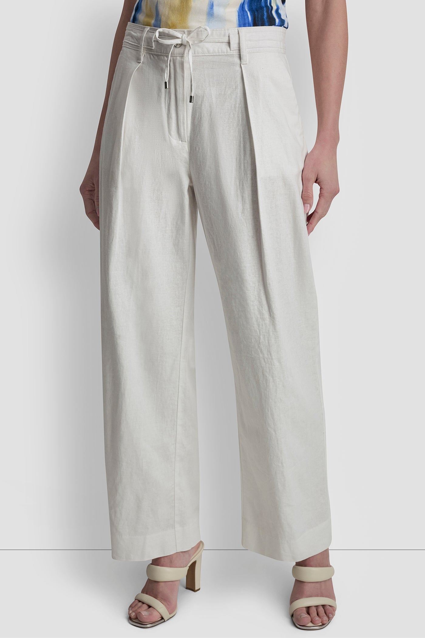 MID-RISE LINEN-BLEND TIE-WAIST PLEATED PANT