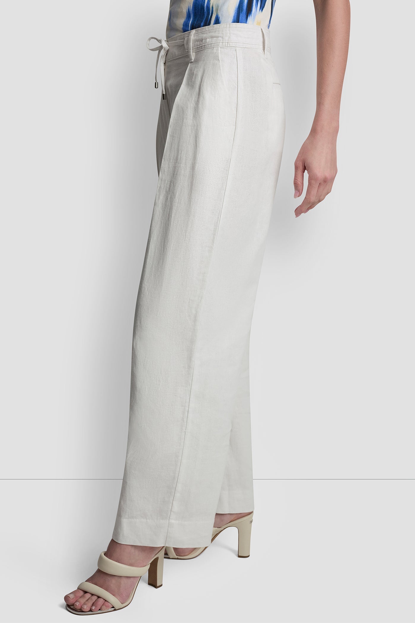 MID-RISE LINEN-BLEND TIE-WAIST PLEATED PANT