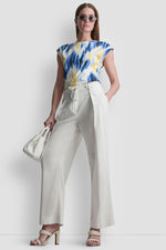 MID-RISE LINEN-BLEND TIE-WAIST PLEATED PANT