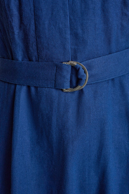 LINEN-BLEND SLEEVELESS MIDI DRESS