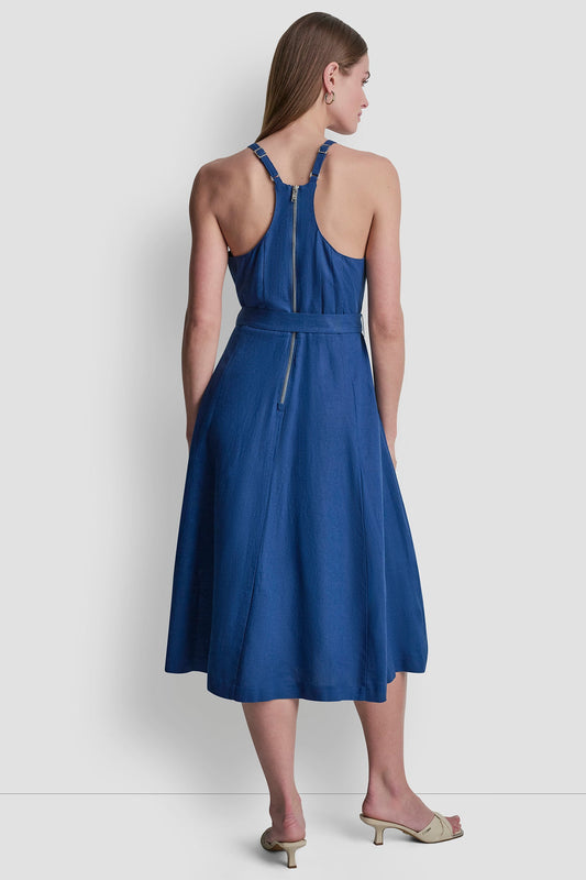 LINEN-BLEND SLEEVELESS MIDI DRESS