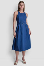 LINEN-BLEND SLEEVELESS MIDI DRESS