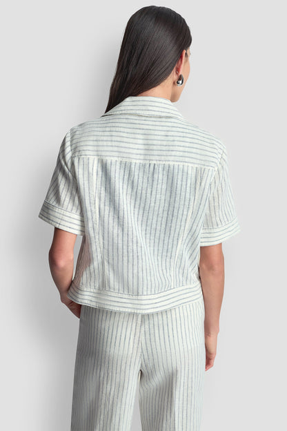 PINSTRIPE SHORT SLEEVE MOTO JACKET